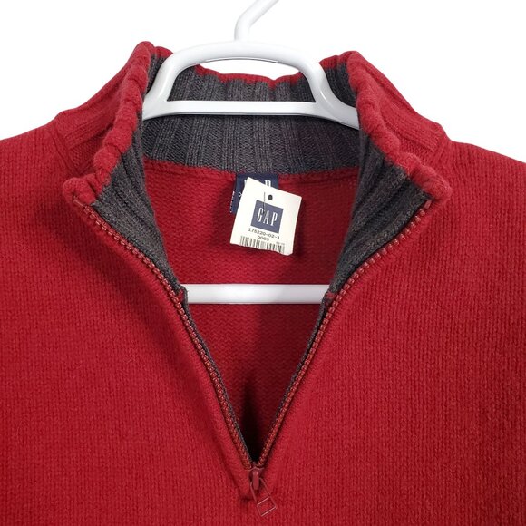 GAP Mens Size XXL NWT Sweater Lambswool 1/2 Zip Pullover Ribbed Trim Brick Red - Picture 3 of 7
